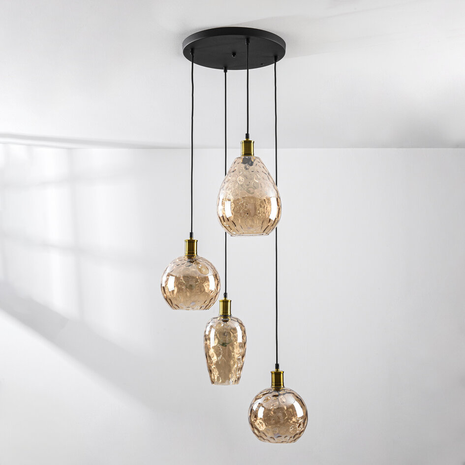 Design hanglamp Nilo – 4-lichts amber glas met bolling