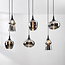 6-lichts hanglamp Lior zwart met rookglazen en spiegeleffect kappen in diverse vormen