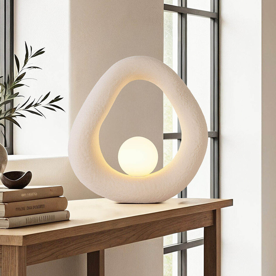 Moderne Wabi Sabi tafellamp Enso - zandbeige 35 x 34 cm