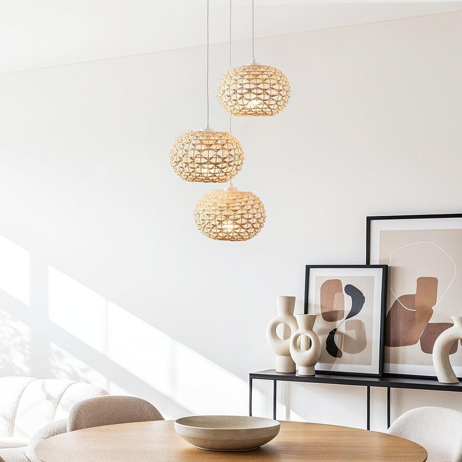 3-lichts rotan hanglamp Canaba met gevlochten design