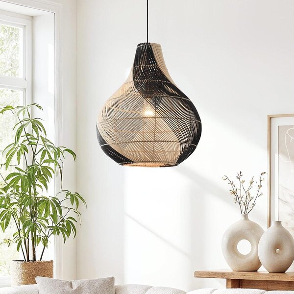 Design rotan hanglamp Scapa - zwart met naturel