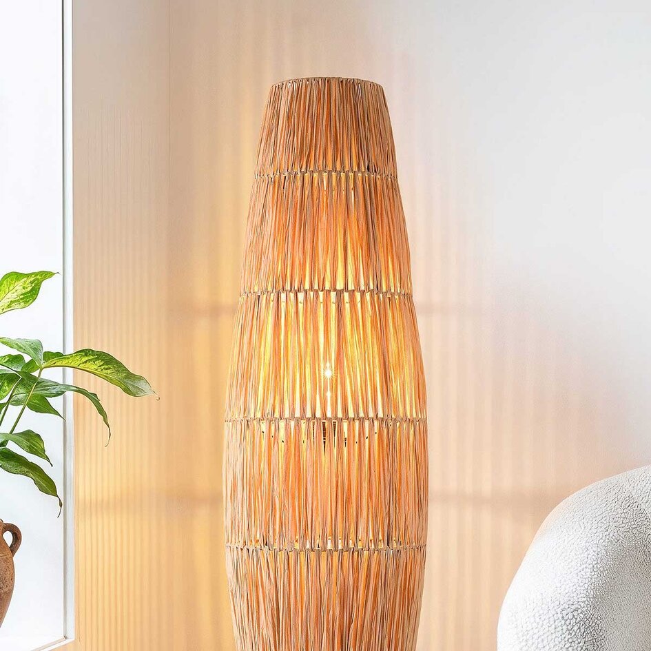 Vloerlamp Plecta – handgemaakte raffia lamp met zwarte frame 103 cm
