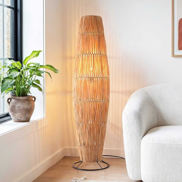 Vloerlamp Plecta – handgemaakte raffia lamp met zwarte frame 103 cm