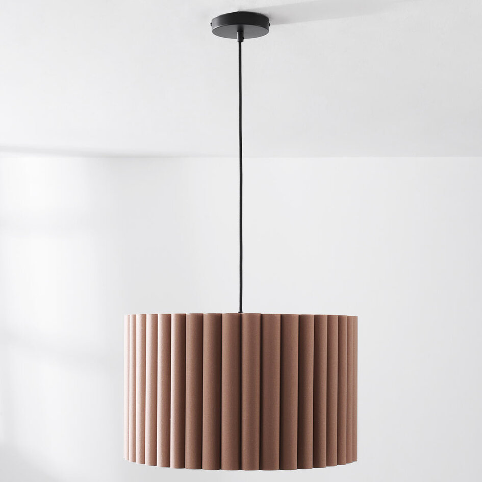 Moderne hanglamp Ripla met ronde linnen kap – mokka bruin