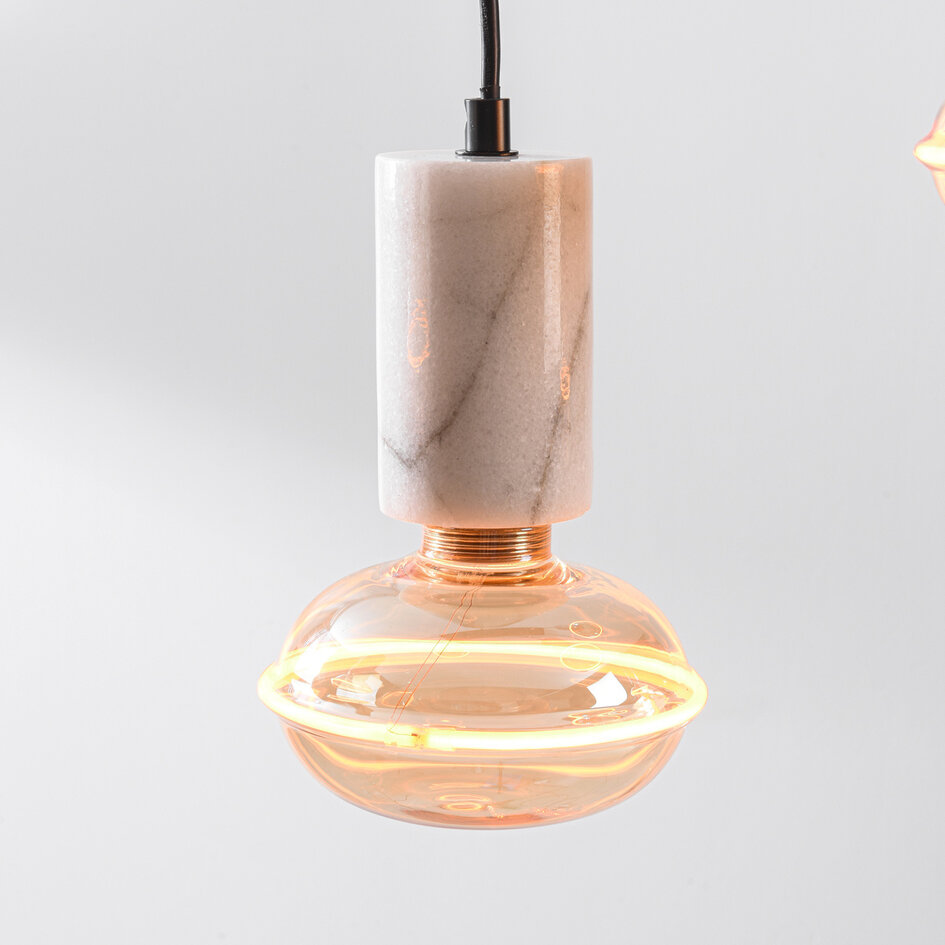 6-lichts hanglamp Caverna - zwart met marmeren details, set inclusief dimbare LED