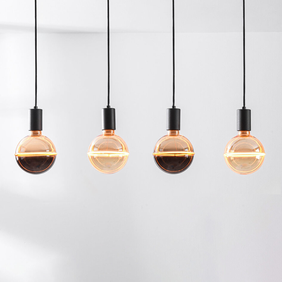 4-lichts hanglamp Nivelle - zwart, set inclusief dimbare E27 LED lampen