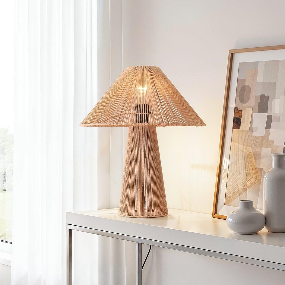 Boho tafellamp Naito van natuurlijk gevlochten touw