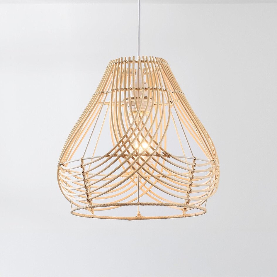 Rotan hanglamp Kima met gevlochten, natuurlijke kap