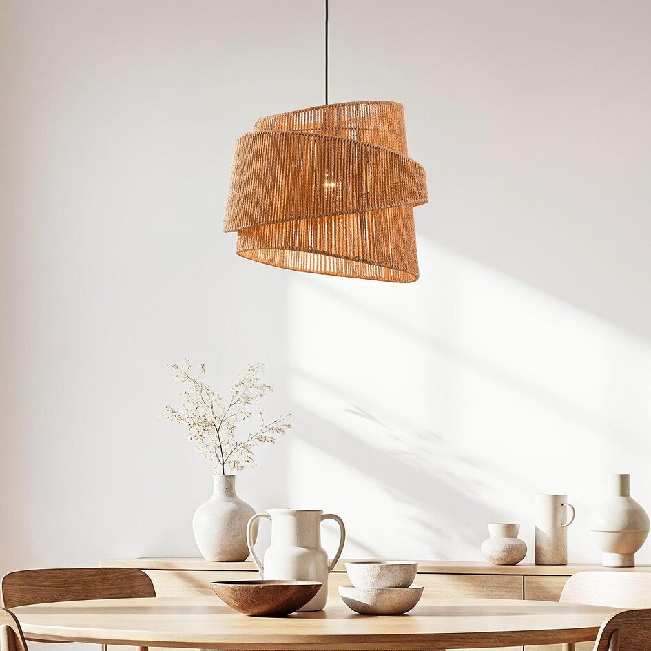 Hanglamp Arumo van natuurlijk gevlochten papier in spiraalvorm