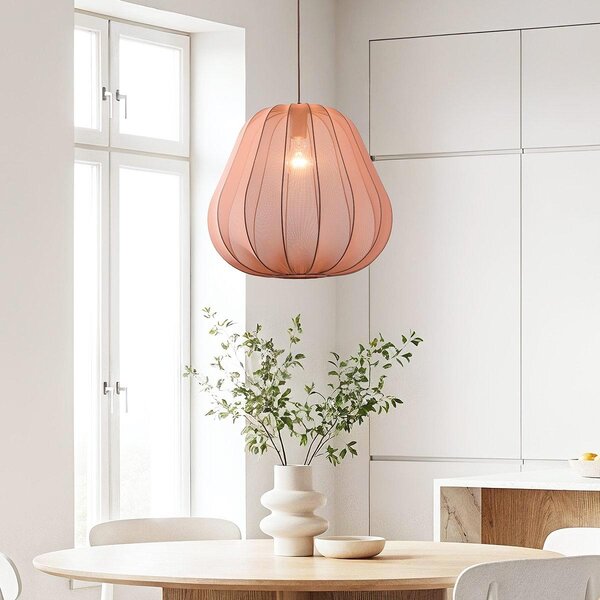 Japandi hanglamp Brunel met warmbruine stoffen kap