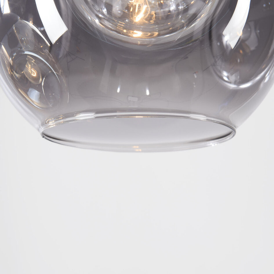 Design plafondlamp Glo met 5 glazen bollen – smoke, amber en helder glas
