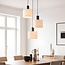 3-lichts hanglamp Linne met ronde stoffen kappen in beige linnen