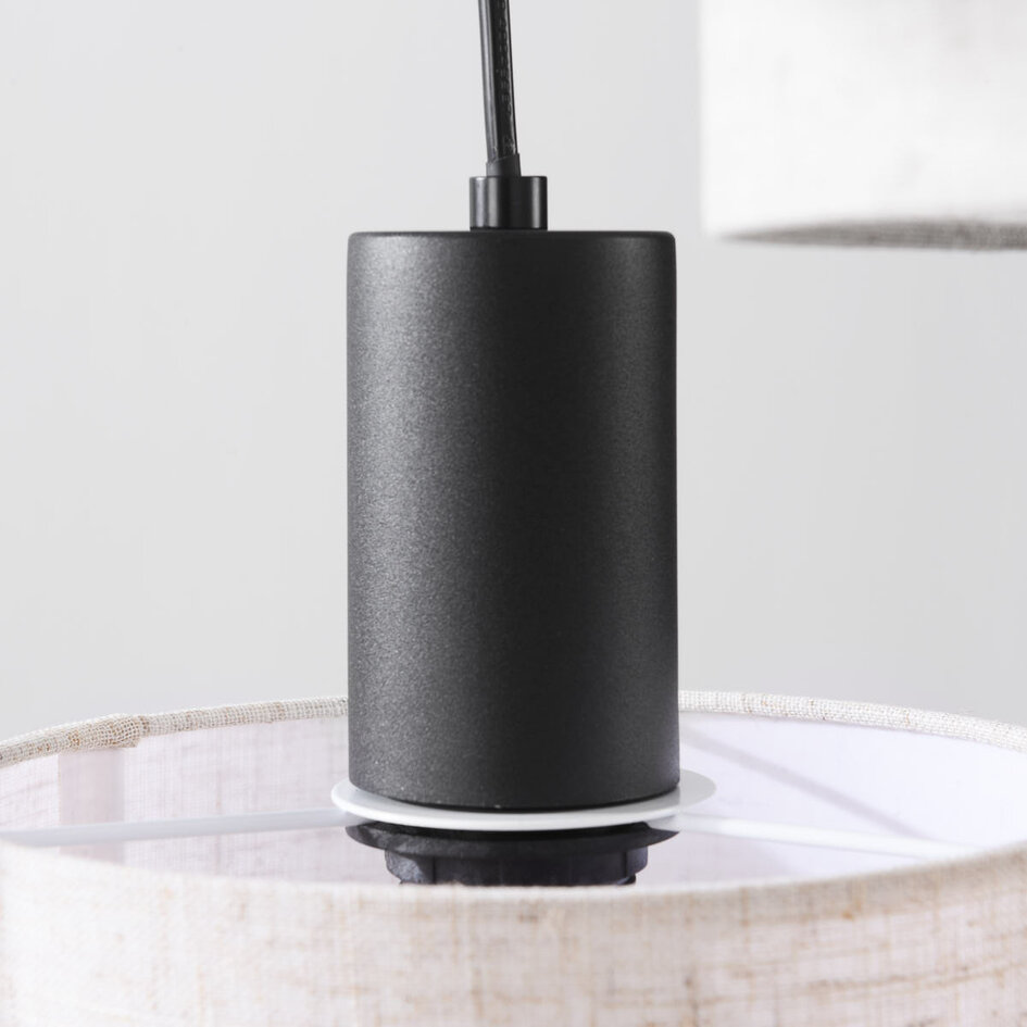 5-lichts Scandinavische hanglamp Linne met beige linnen kappen