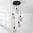 5-lichts Scandinavische hanglamp Linne met beige linnen kappen