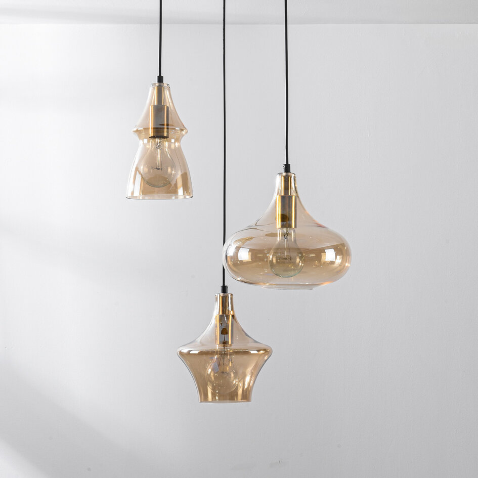 3-lichts design hanglamp Calypso met amber glazen kappen