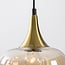 Moderne hanglamp Eloi met twee gouden GU10 spots en drie amber glazen kappen, 5-lichts