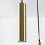 Moderne hanglamp Eloi met twee gouden GU10 spots en drie amber glazen kappen, 5-lichts