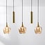 Moderne hanglamp Eloi met twee gouden GU10 spots en drie amber glazen kappen, 5-lichts