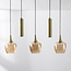 Moderne hanglamp Eloi met twee gouden GU10 spots en drie amber glazen kappen, 5-lichts
