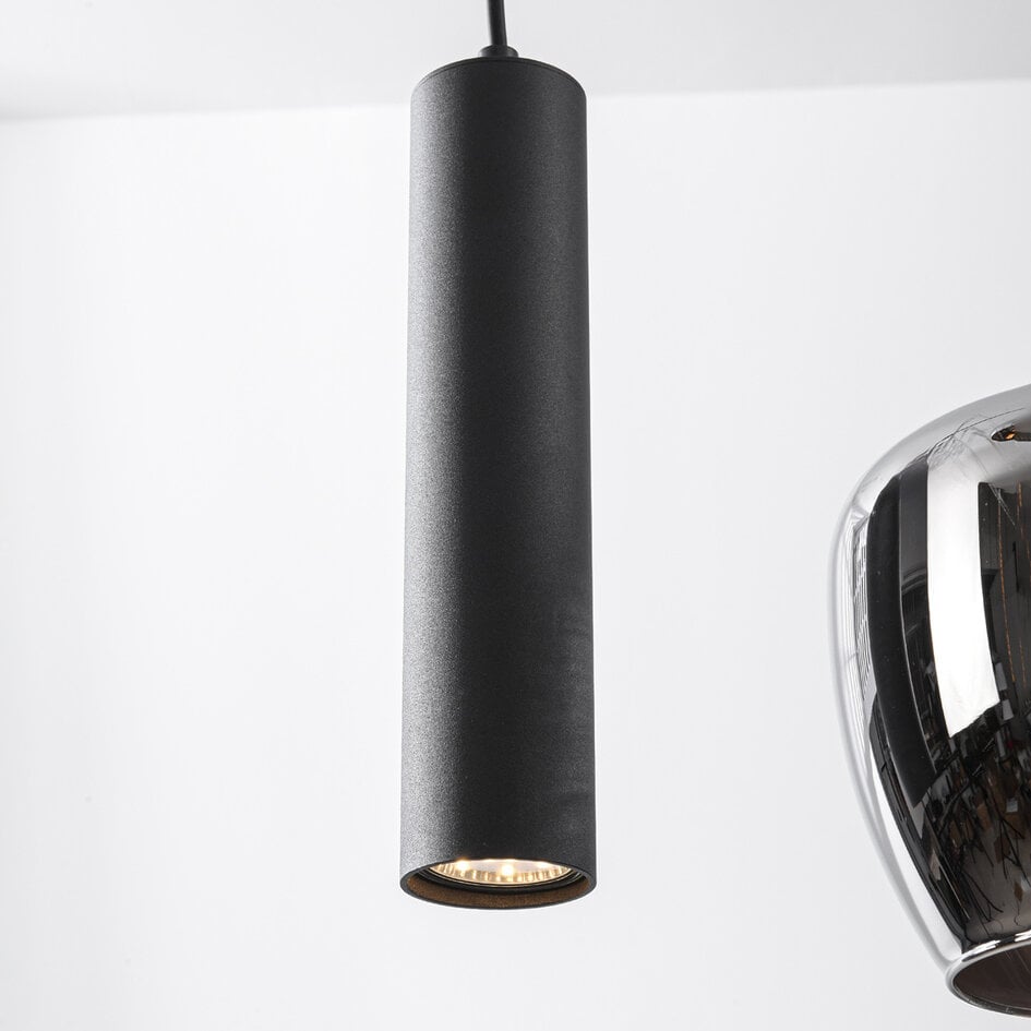 Industriële hanglamp Téo met twee GU10 spots en drie rookglazen kappen