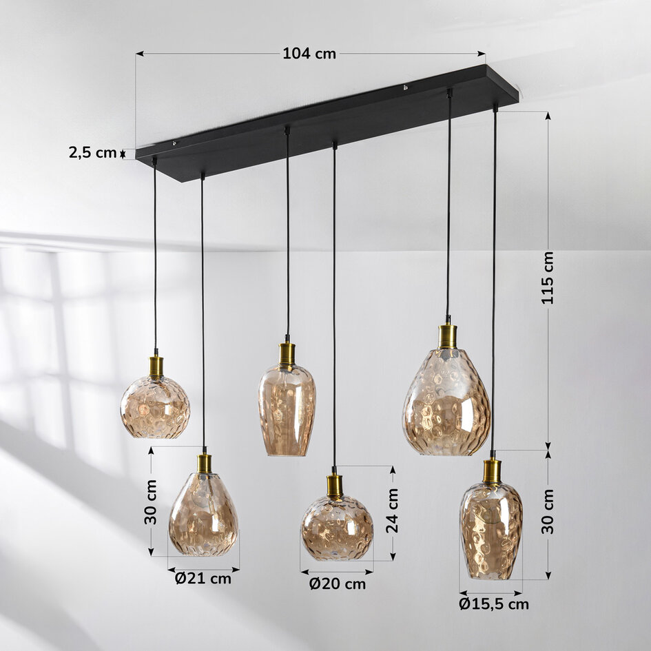 Hanglamp Nilo – 6-lichts amber glas met bolling