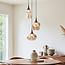 Design hanglamp Zian – 3-lichts zwart met houtlook en amber glas in diverse vormen