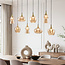 8-lichts hanglamp Cael - goud met amber glas