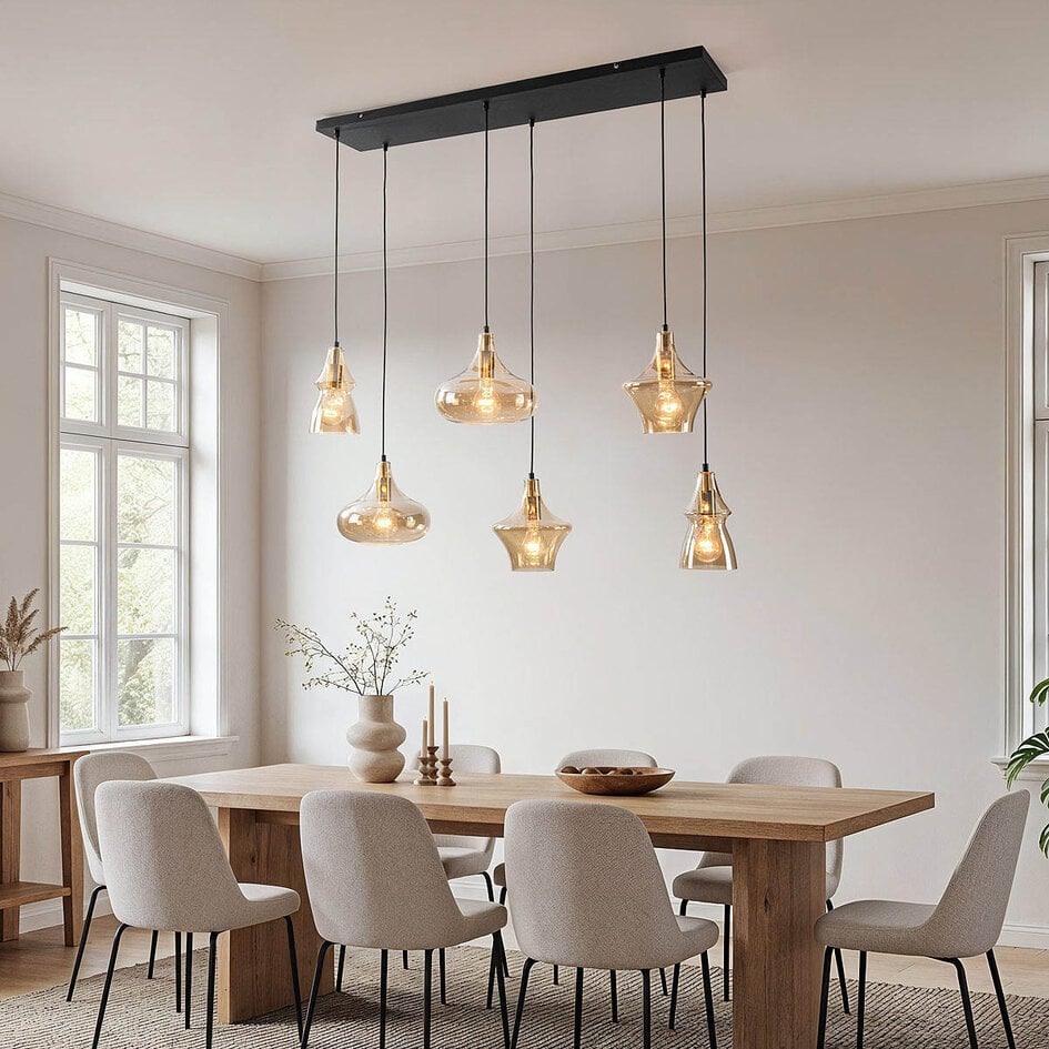 Industriële hanglamp Calypso 6-lichts met amber glas