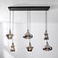 Industriële hanglamp Calypso zwart met zes smoke glazen kappen