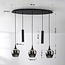 5-lichts hanglamp Eloi met drie rookglazen kappen en twee GU10 spots