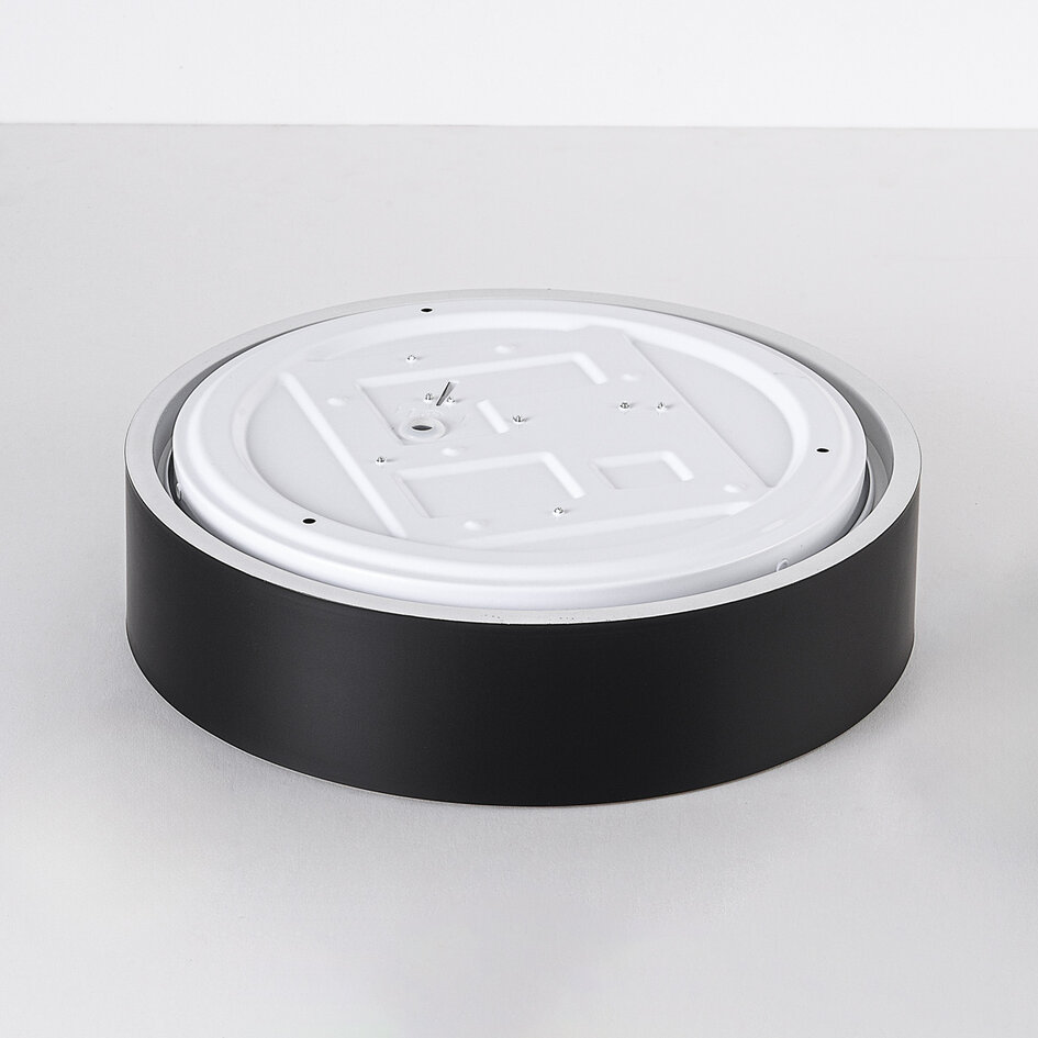 LED-plafondlamp Larios, 3-staps dimbaar Ø29 cm - zwart met houtaccent