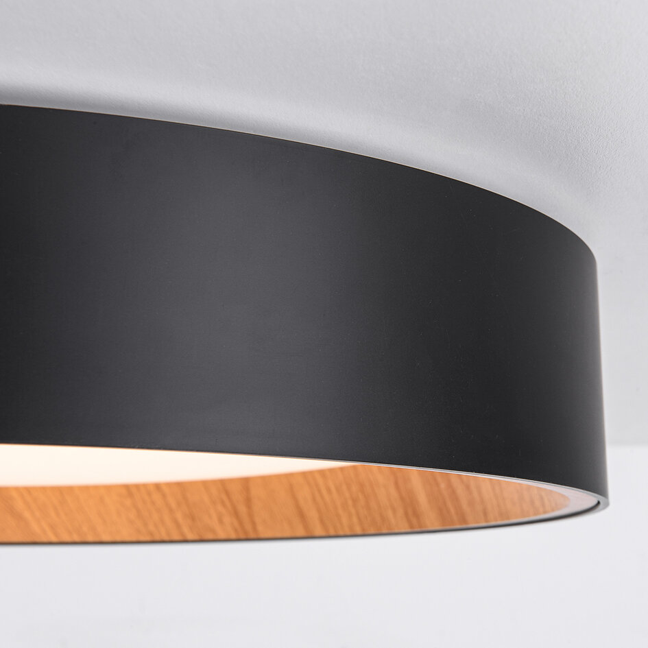 Design plafondlamp Larios met geïntegreerde LED en 3-staps dimbaar Ø39 cm -  zwart met houtaccent
