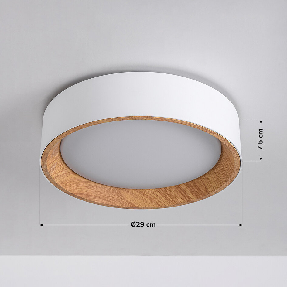 Design plafondlamp Larios met geïntegreerde LED en 3-staps dimbaar Ø29 cm -  wit met houtaccent
