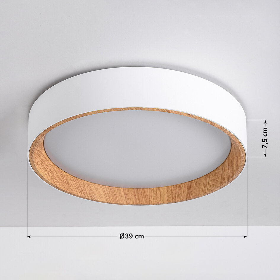 Design plafondlamp Larios met geïntegreerde LED en 3-staps dimbaar Ø39 cm -  wit met houtaccent