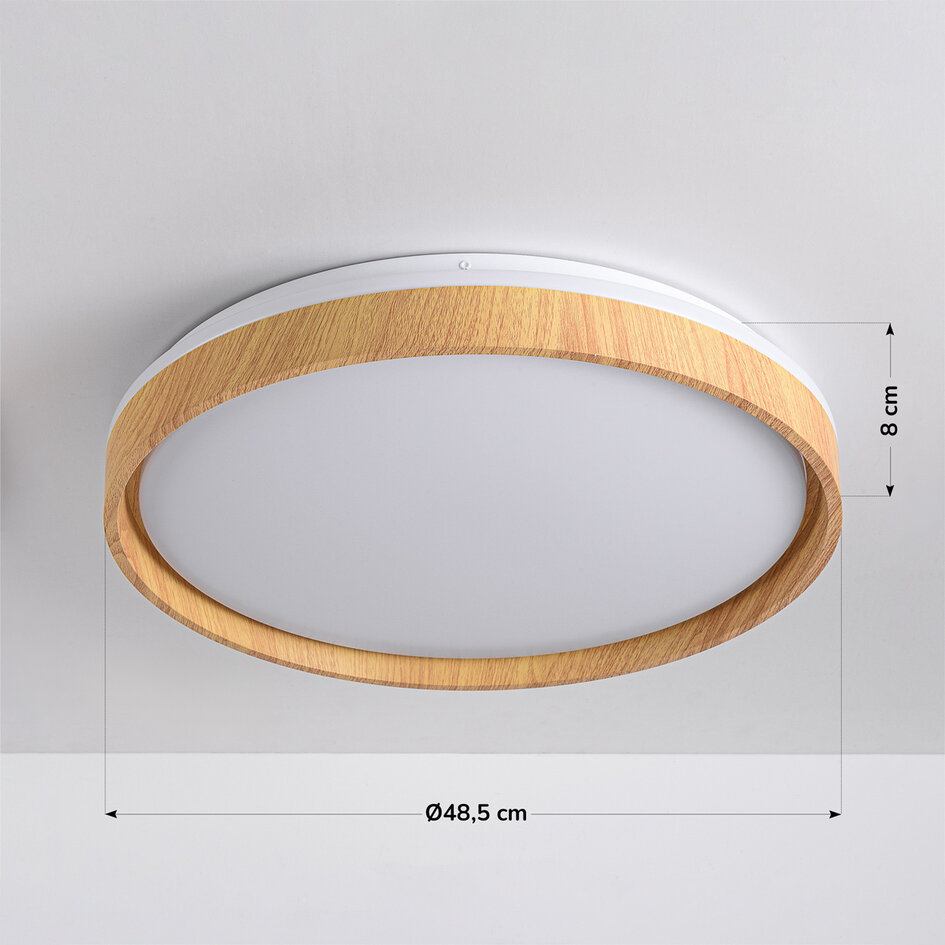 LED-plafondlamp Britta, 3-staps dimbaar Ø48,5 cm - wit met houtaccent