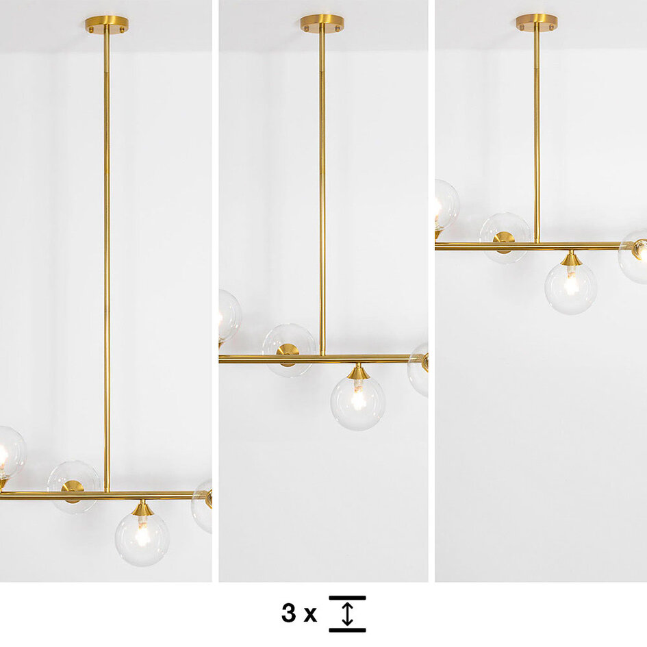 6-lichts hanglamp Aster - goud met transparante glazen bollen