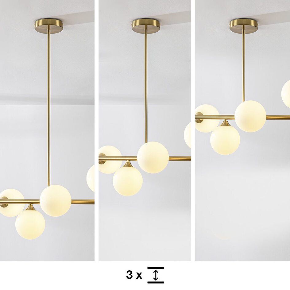 6-lichts design plafondlamp Aster - goud en melkwit glas