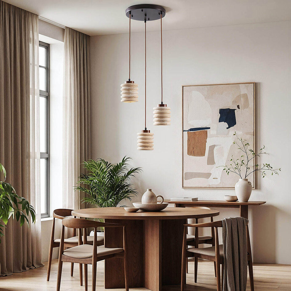 3-lichts cilinder hanglamp Alva van travertin (natuursteen)