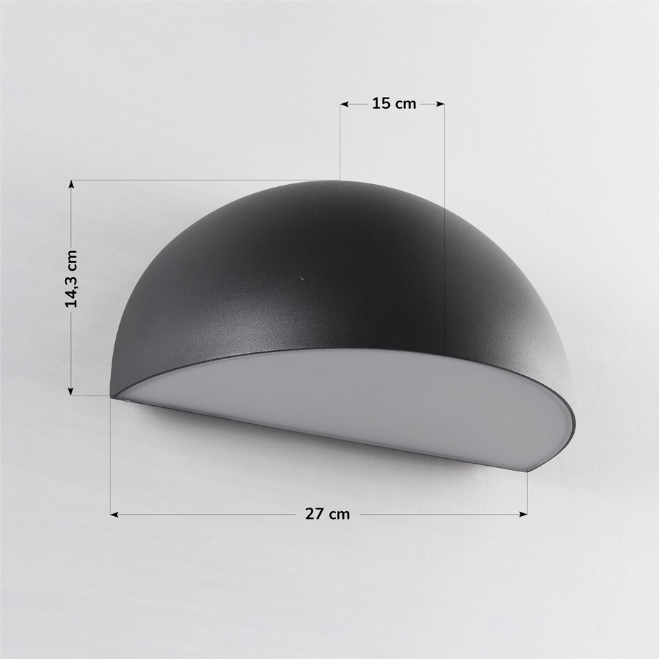 Buiten wandlamp Azzo met halfronde kap - zwart