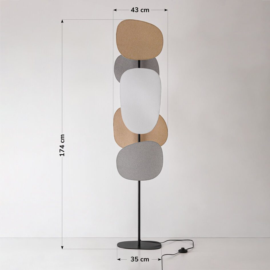 Vloerlamp Velore met naturel linnen kappen in zachte, lichte tinten