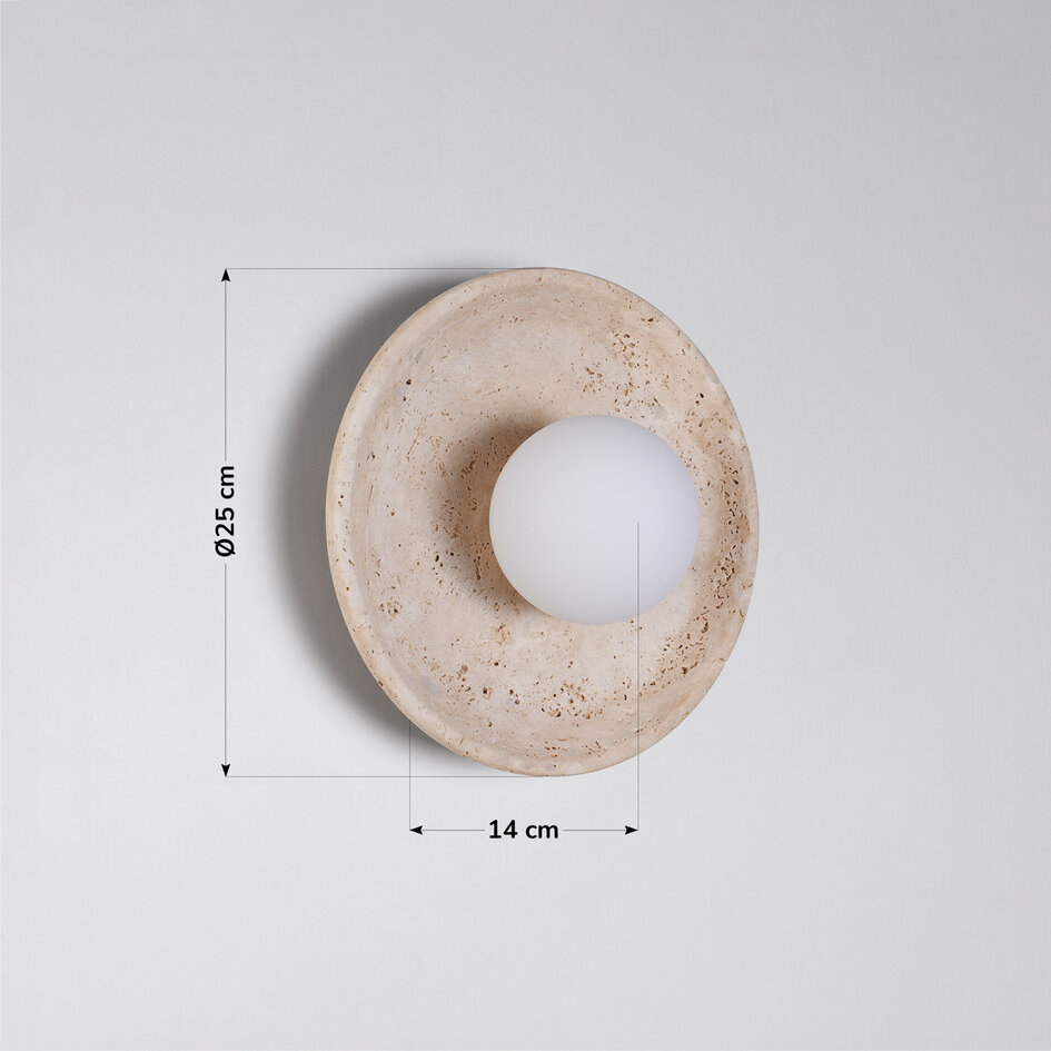 Elegante wandlamp Arto van travertin (natuursteen) en melkwit glas