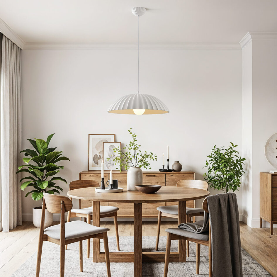 Geribbelde hanglamp Olea met matte krijtlook (Gesso afwerking)