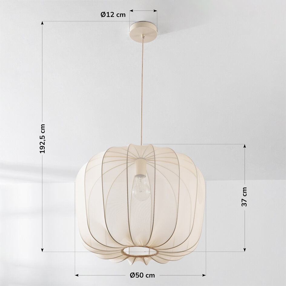 Stoffen hanglamp Wivra – Japandi stijl met lichtbeige kap in zachte vierkante vorm