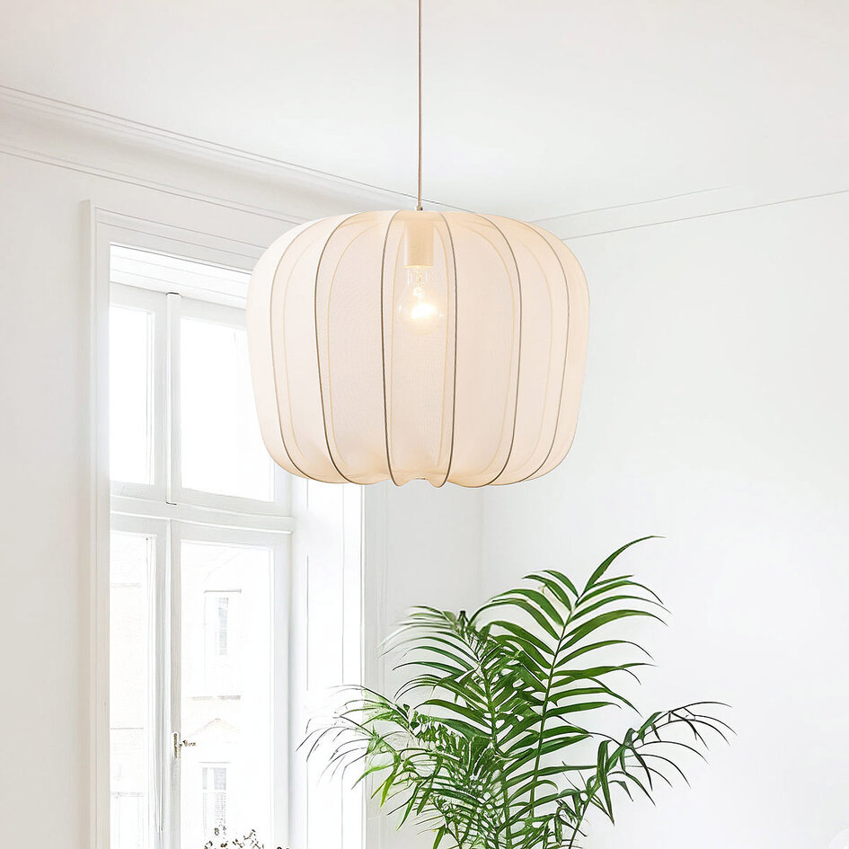 Stoffen hanglamp Wivra – Japandi stijl met lichtbeige kap in zachte vierkante vorm