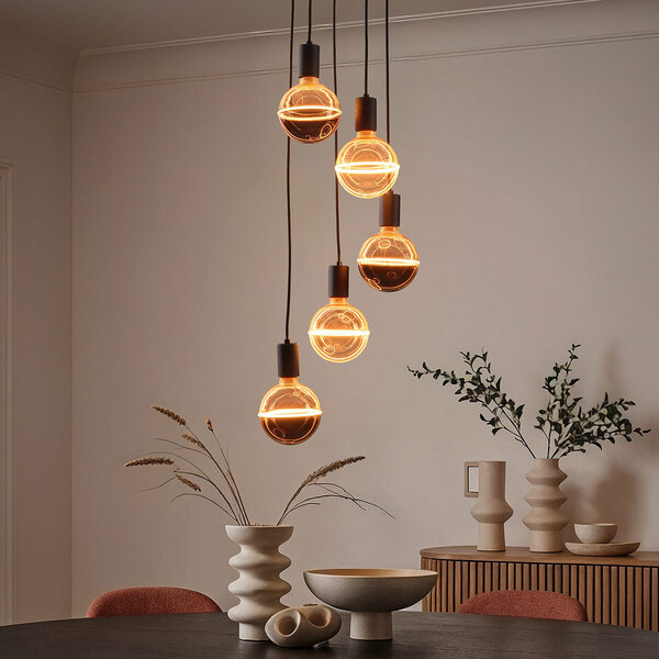 5-lichts hanglamp Illumine - zwart, set inclusief dimbare E27 LED lampen