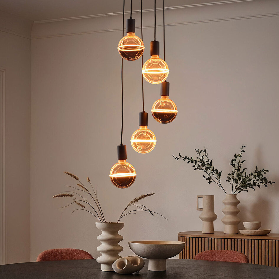 Industriële hanglamp Illumine zwart - 5-lichts inclusief dimbare E27 LED lampen