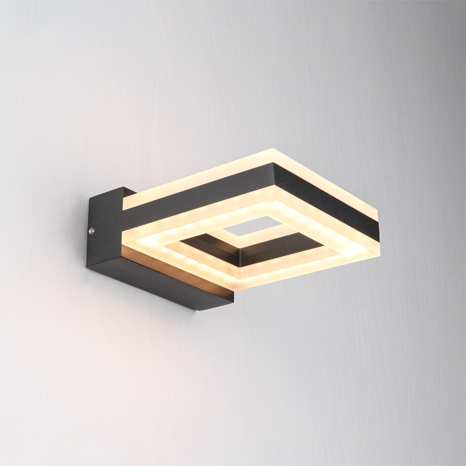 Moderne vierkante buitenwandlamp Nori - zwart met geïntegreerde LED