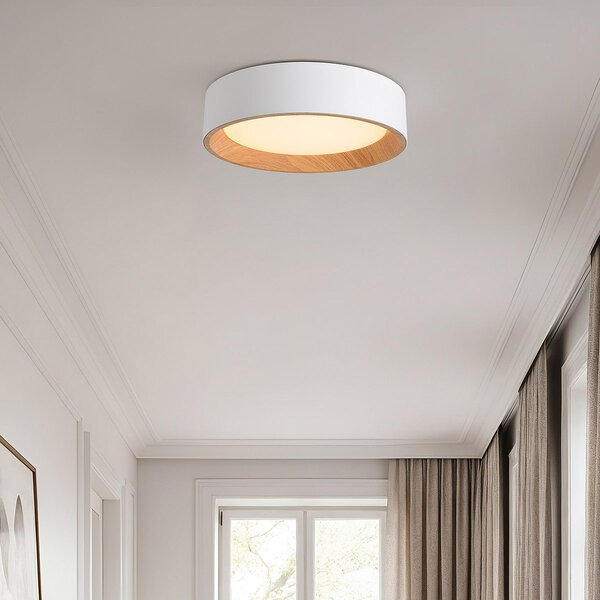 Design plafondlamp Larios met geïntegreerde LED en 3-staps dimbaar Ø29 cm -  wit met houtaccent