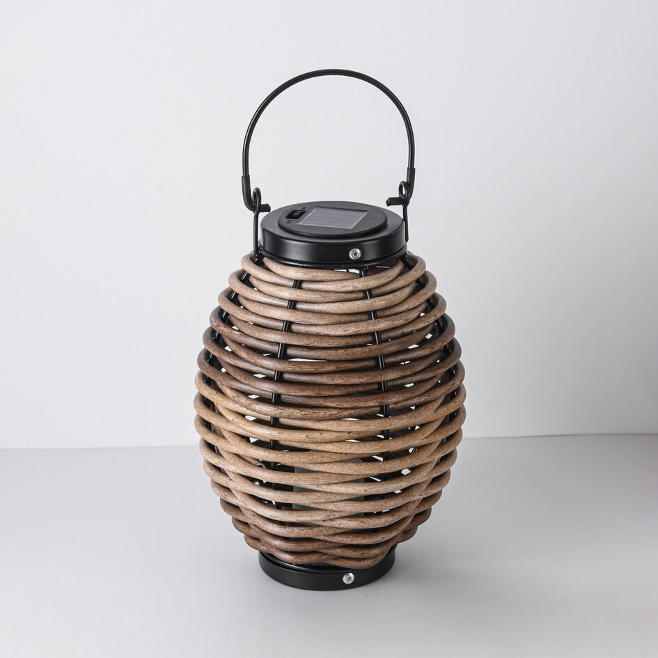 Solar lantaarn Photis – draadloze buitenlamp met warme houtkleur