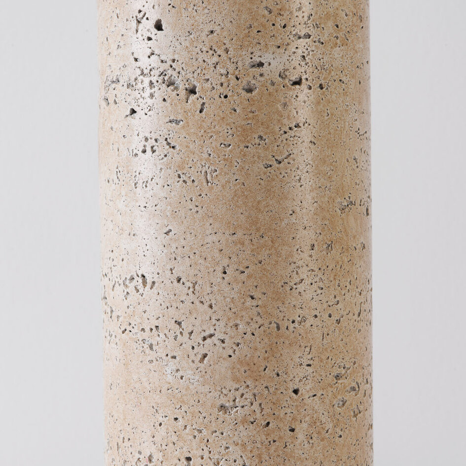 Japandi tafellamp Table met travertin optiek voet en linnen kap